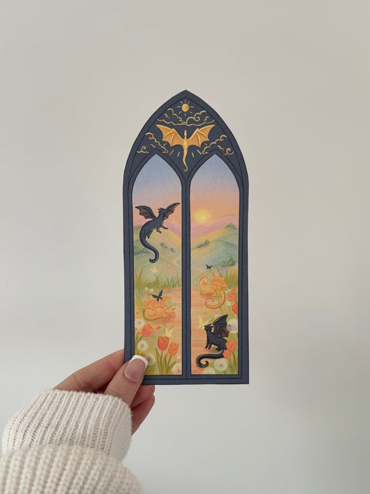 Black & Golden Dragon Arched Window Bookmark
