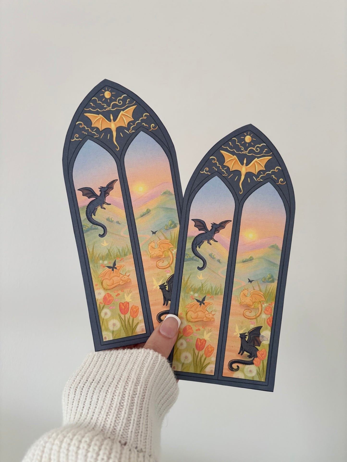 Black & Golden Dragon Arched Window Bookmark