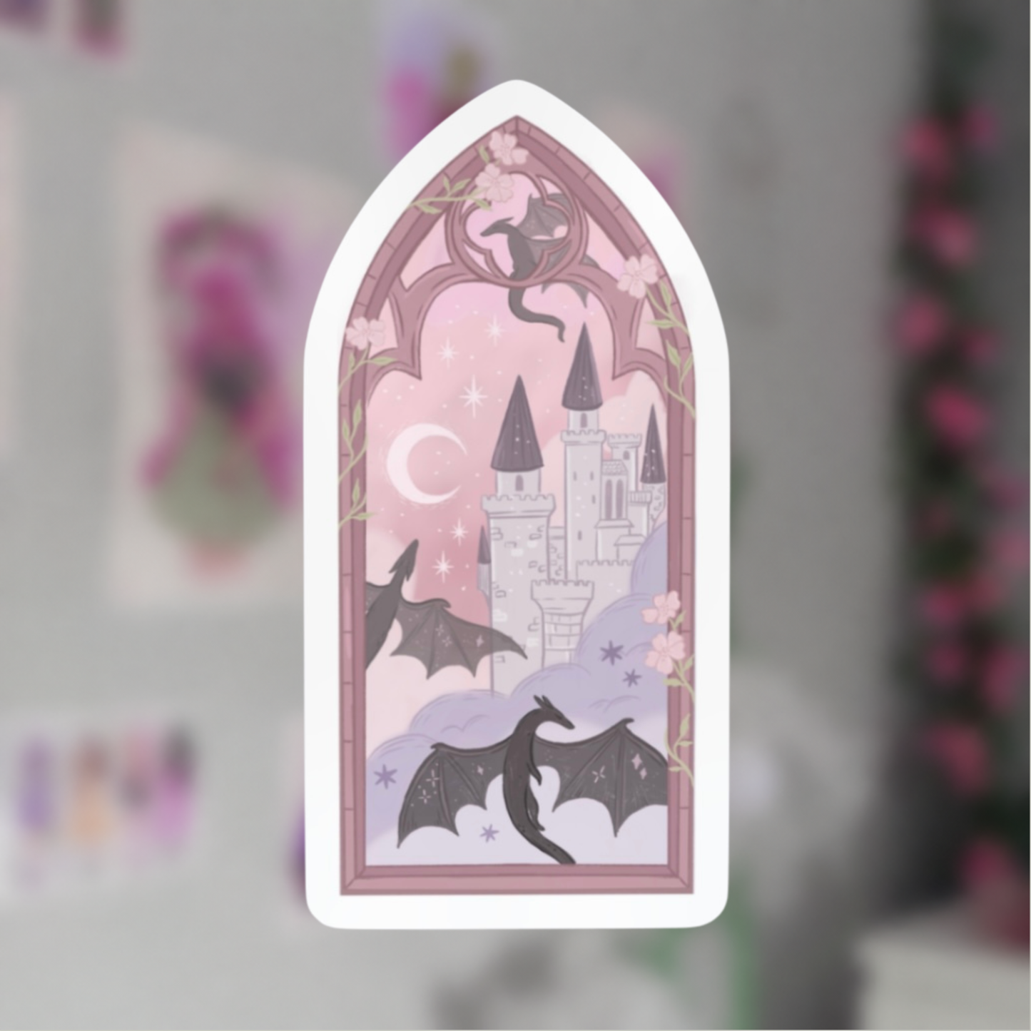 Dragon Arched Window Matte Vinyl Sticker