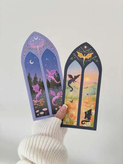 Purple Dragon Arched Window Bookmark