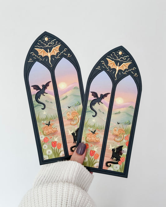 Black & Golden Dragon Arched Window Bookmark