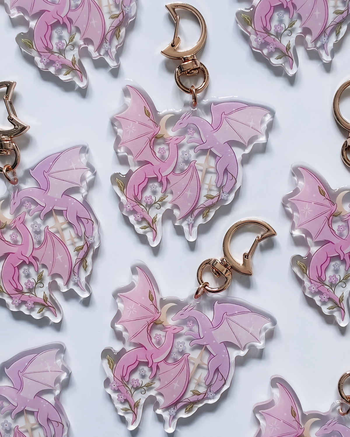 Flower Dragon Acrylic Keyring