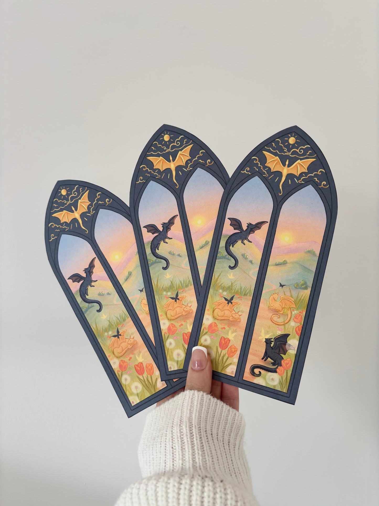 Black & Golden Dragon Arched Window Bookmark