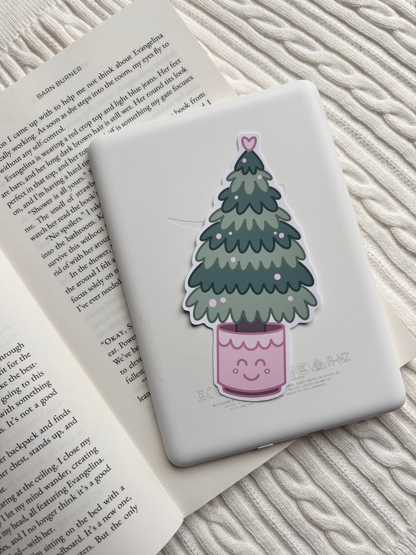 Pink Christmas Tree Matte Vinyl Sticker | Kindle Sticker