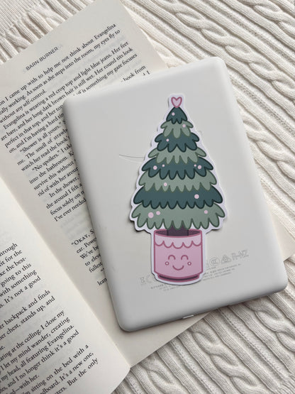 Pink Christmas Tree Matte Vinyl Sticker | Kindle Sticker