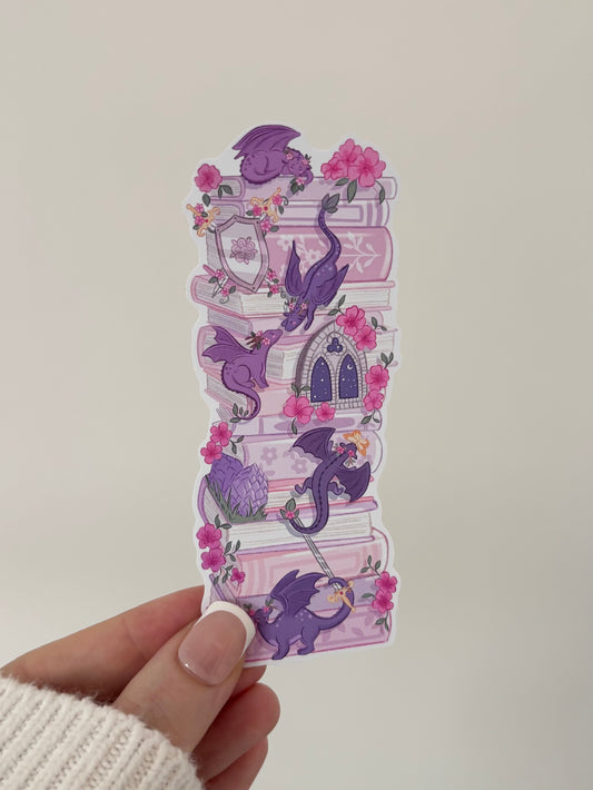 Flower Dragon Bookstack Matte Vinyl Sticker