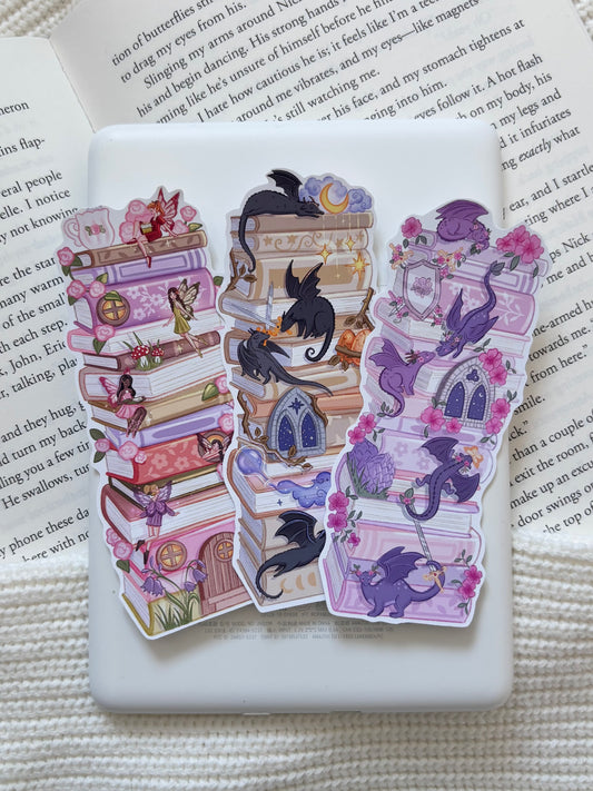 Flower Dragon Bookstack Matte Vinyl Sticker
