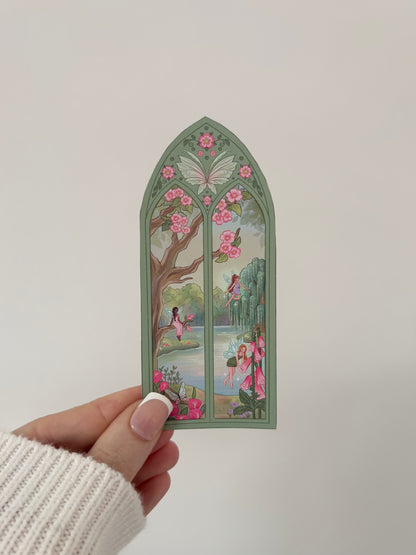 Flower Fairy Arched Window Matte Vinyl Sticker