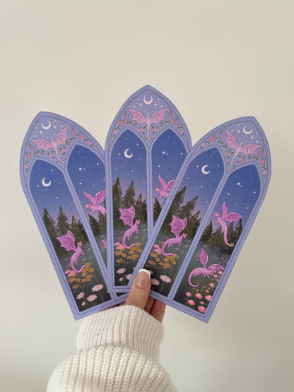 Purple Dragon Arched Window Bookmark