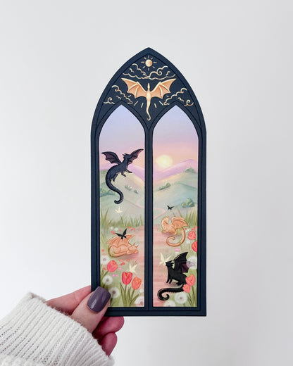 Black & Golden Dragon Arched Window Bookmark