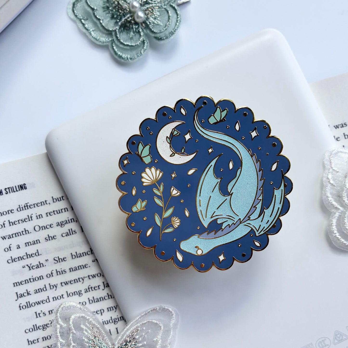 Moon Flower Dragon E-Reader Grip