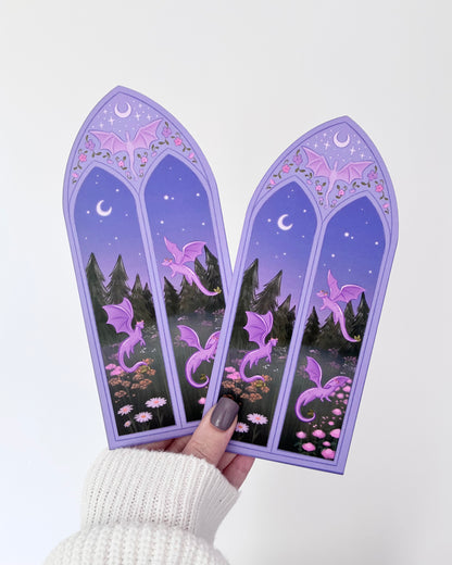 Purple Dragon Arched Window Bookmark