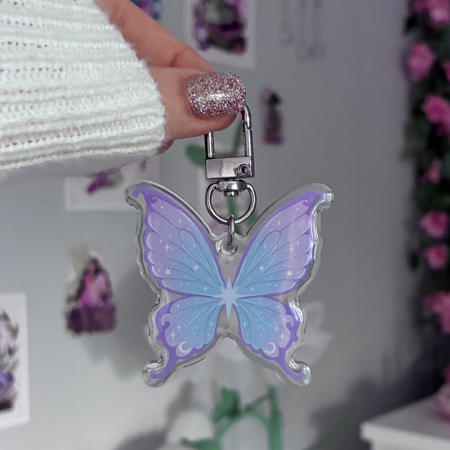Purple Fairy Wings Acrylic Keyring