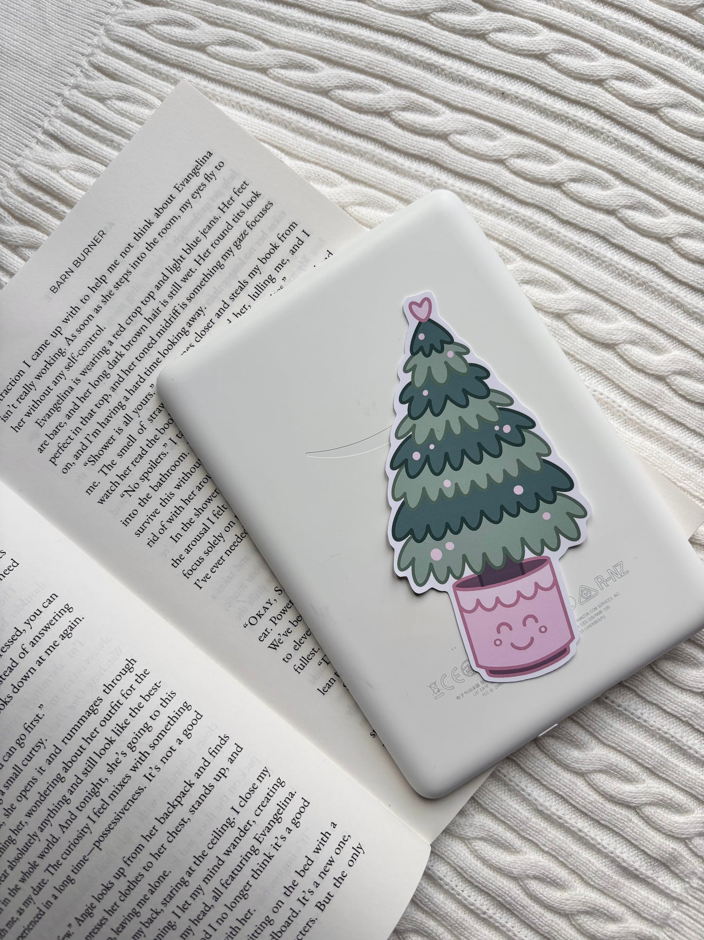Pink Christmas Tree Matte Vinyl Sticker | Kindle Sticker