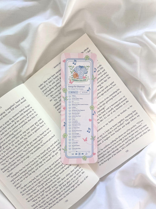 Boys Of Tommen Inspired Bookmark: Songs For Shannon Playlist